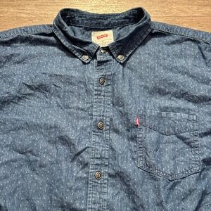 Levis Shirt Mens XL Blue Denim Chambray Short Sleeve Metal Button Down Rodeo